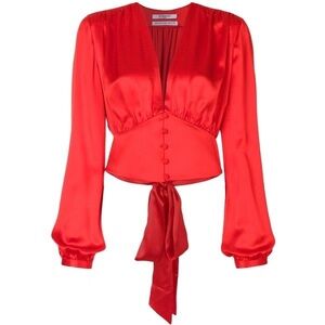 Givenchy Scarlet Satin Blouse with Tie Detail